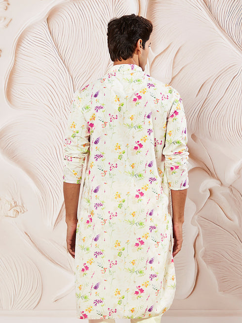 Men's Cream Cotton Blend Kurta